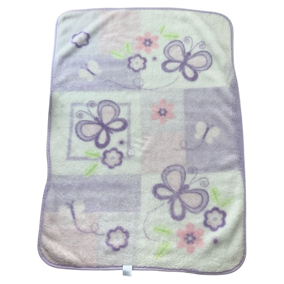 Small Wonders Purple Lilac Butterfly Flower Minky Blanket Pink White 30x44 HTF - Picture 2 of 3